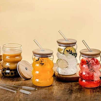 Wave Shape Glass with wood cap (Pack of 1)